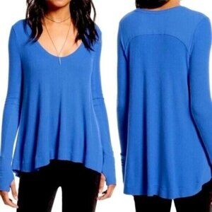 NWOT Free People Malibu Waffle Knit Thermal Top Cobalt Blue Size XS